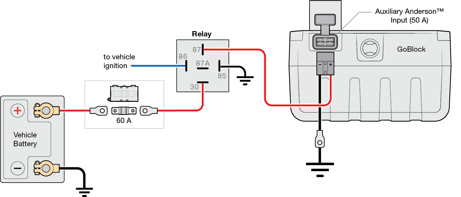 Wiring diagram with relay.